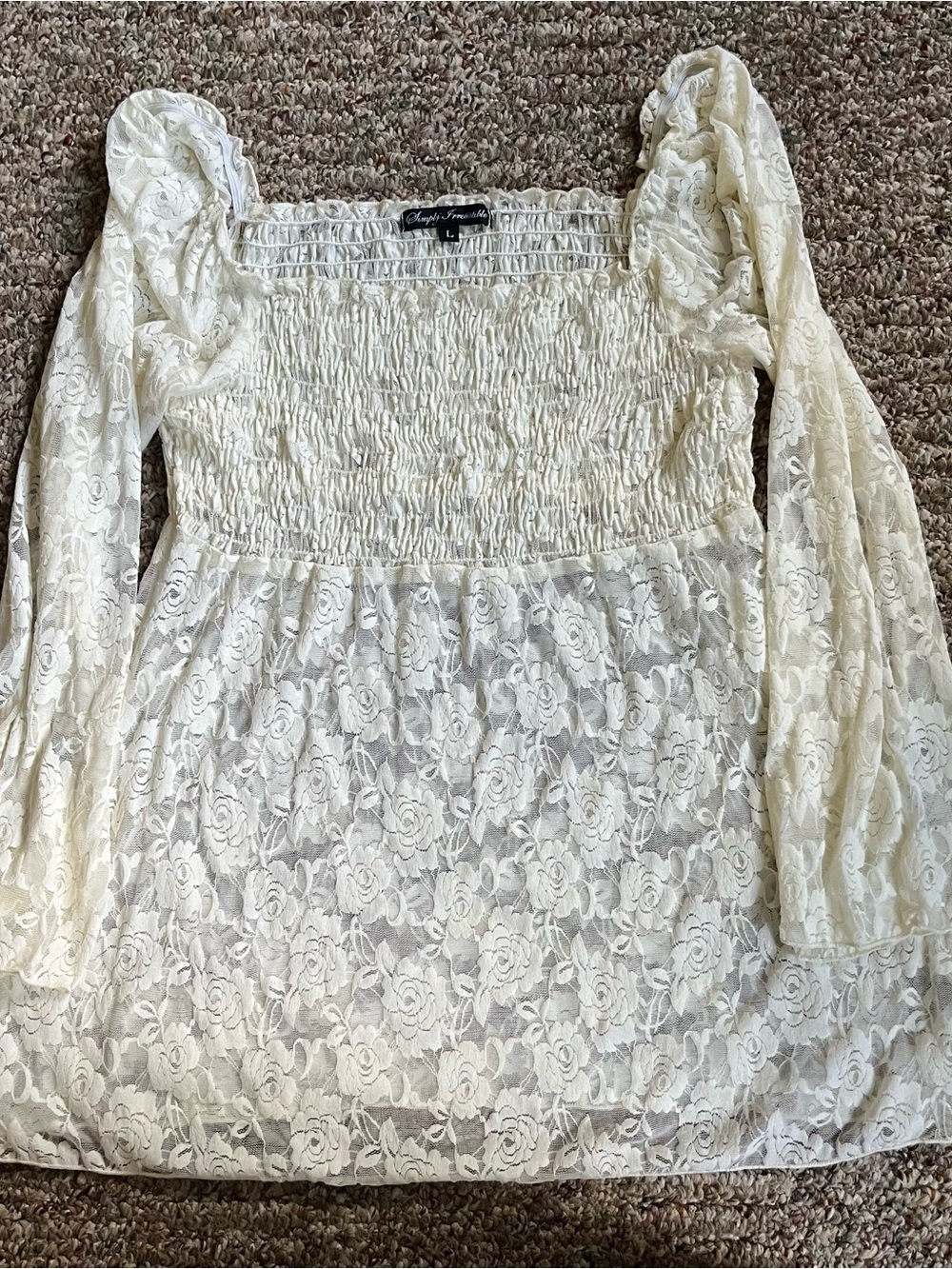 Simply Irresistible Ivory Lace Smocked Long-Sleeve Tunic